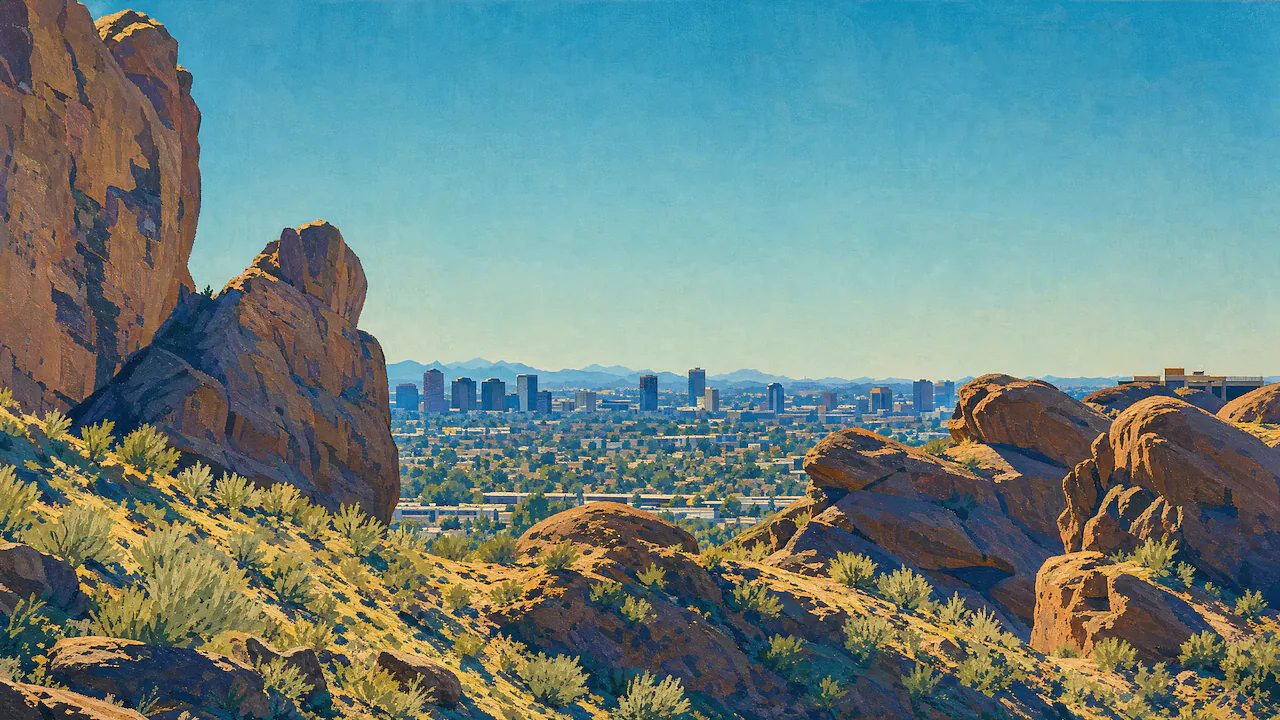 Painting of Camelback Mountain above Paradise Valley, Arizona