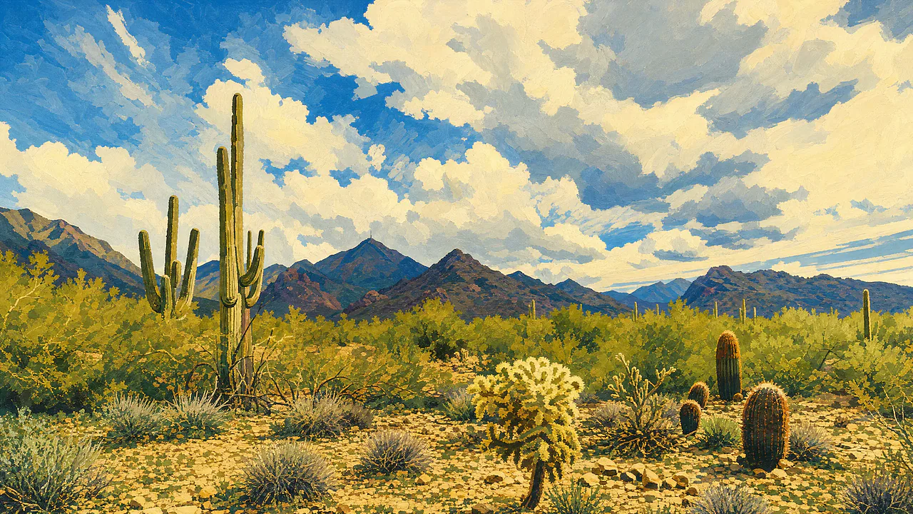 Painting of the McDowell Mountains above Silverleaf in Scottsdale, Arizona